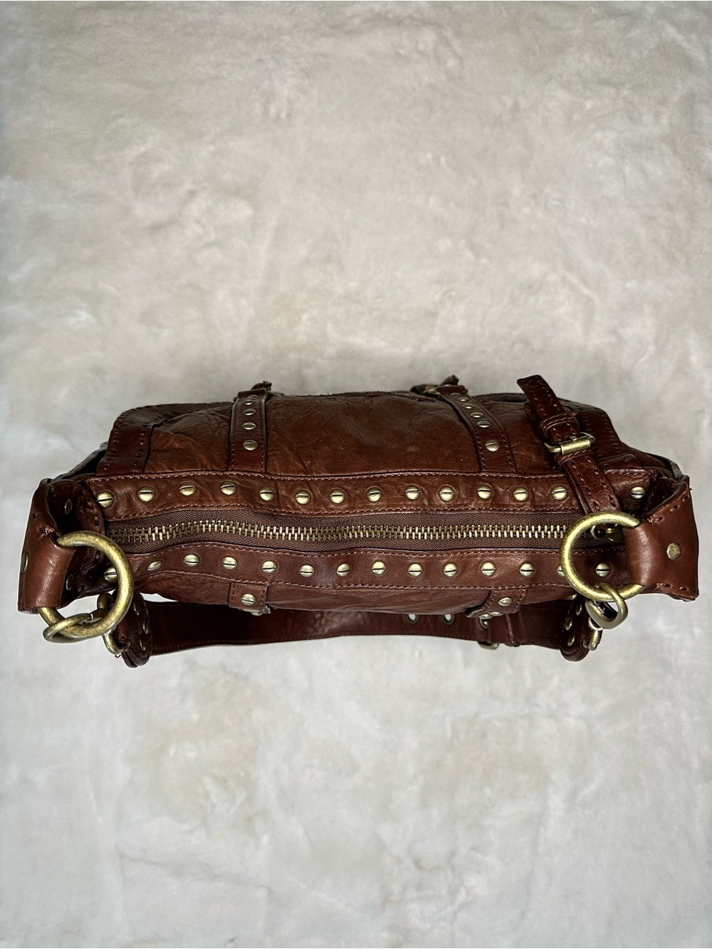 Cynthia Rowley Brown Leather Studded Shoulder Bag W/ Adjustable Strap - Picture 7 of 10